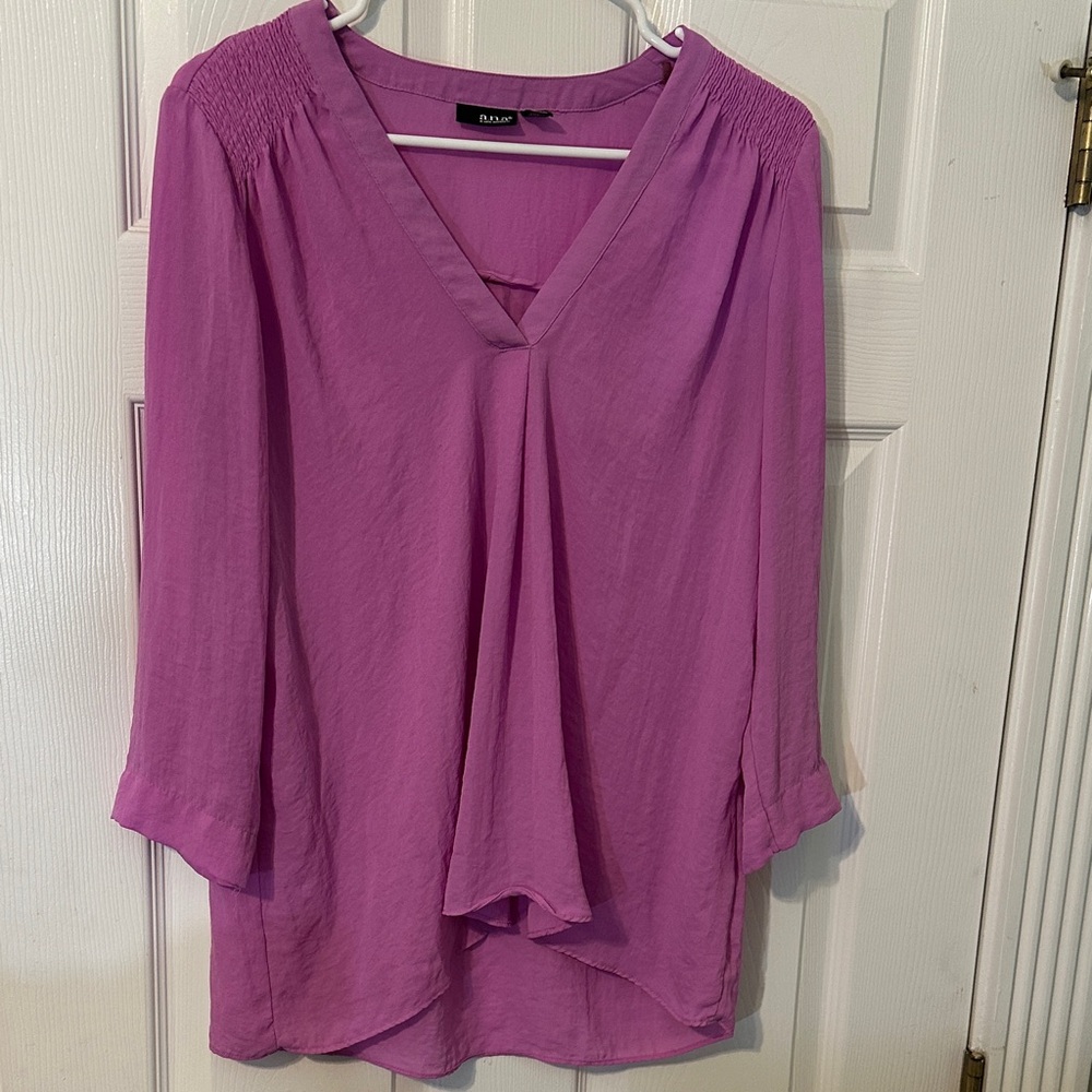 a.n.a Pink Semi-Sheer Long Sleeve Blouse Women’s Medium